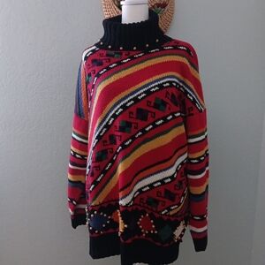 Harold's Vintage Cotton Multicolor Geometric Turtleneck Sweater